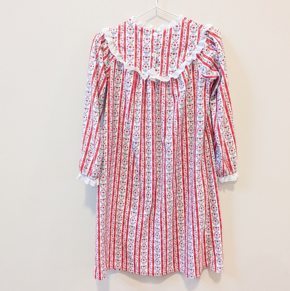 Lanz of Slazburg Flannel Striped Floral Long Nightgown - Picture 2 of 14